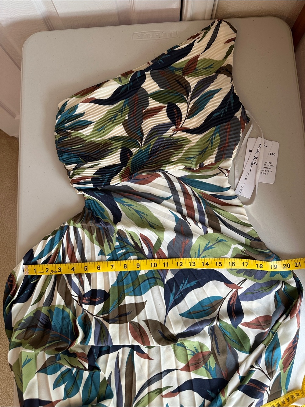 NWT Nicole Miller One-Shoulder Maxi Dress in Green, Blue, Brown, Cream Size 4 - Picture 11 of 16